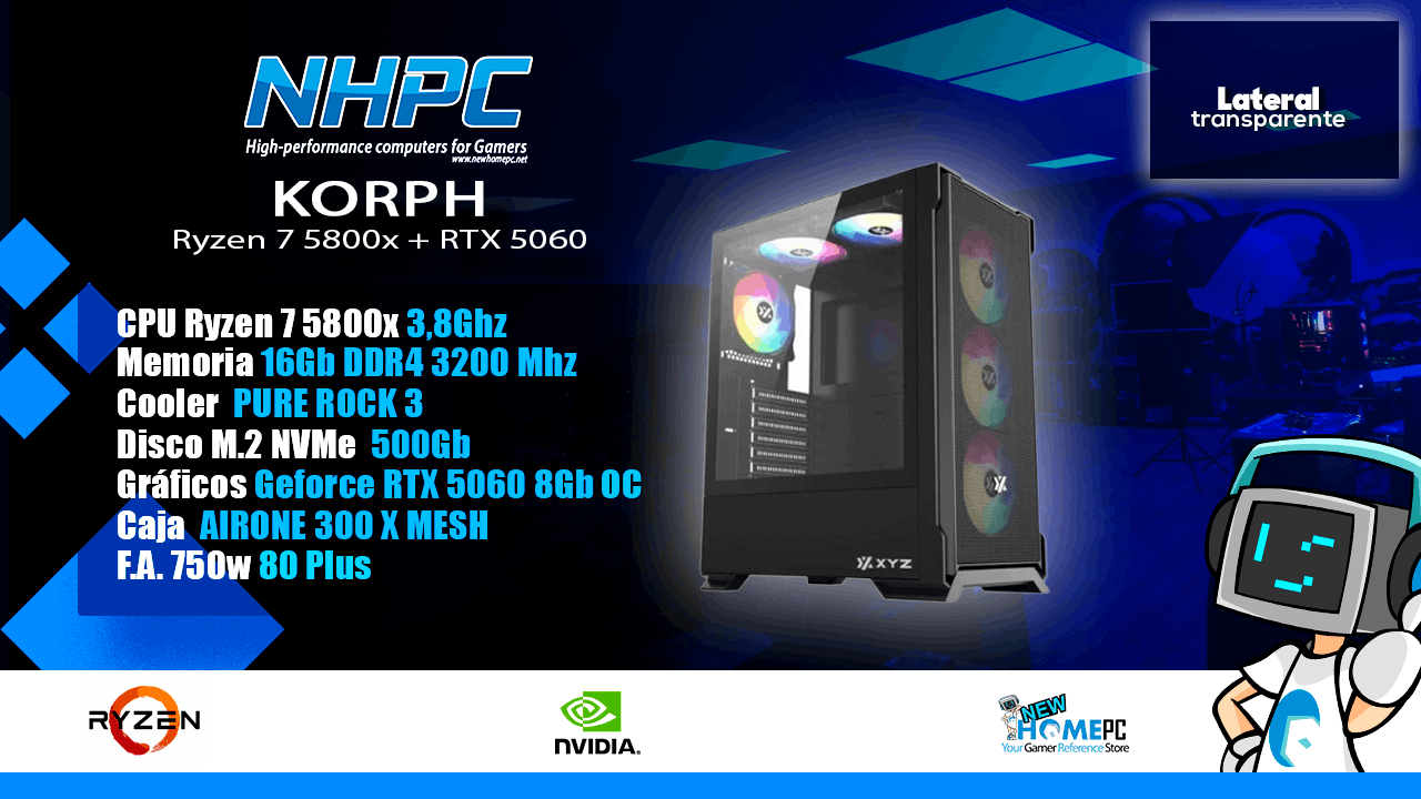 Pc Gaming NHPC KORPH - Ryzen 7 5800X - RTX 5060 - 16Gb - 500Gb